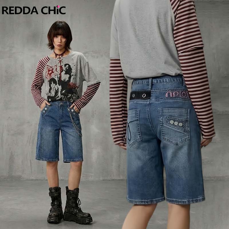 Embroidery Jeans - REDDACHiC Y2K Woman's Straight Jean Shorts