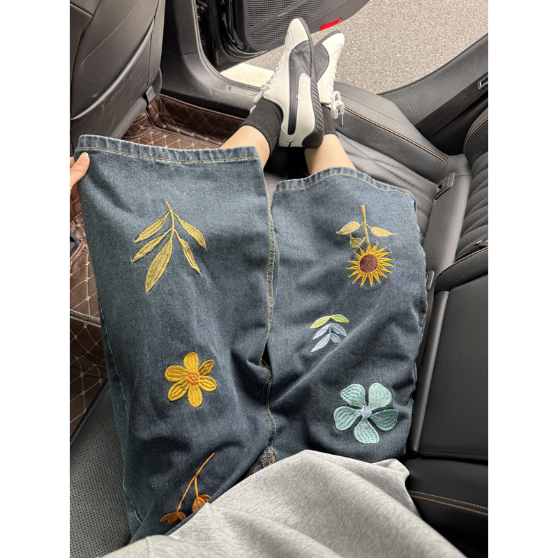 Unisex Korean Style Y2K Floral - Embroidery Jeans recension och pris