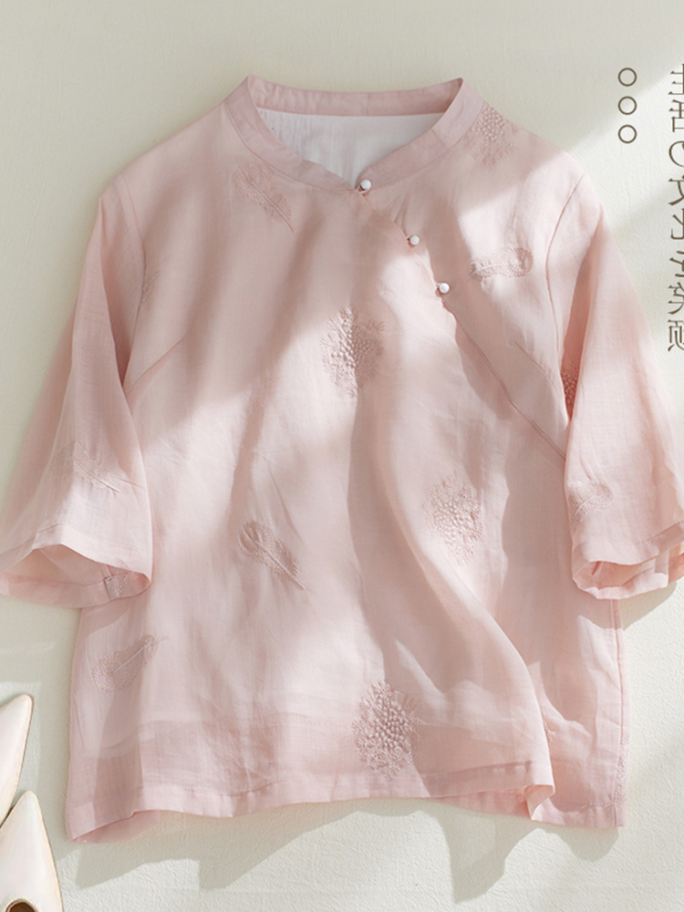 Retro Feather Embroidery Cotto - Embroidery Cotton Shirt recension och pris