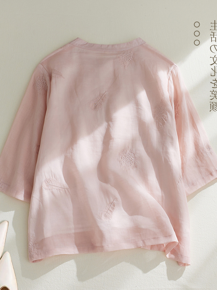 Retro Feather Embroidery Cotto - Embroidery Cotton Shirt recension och pris