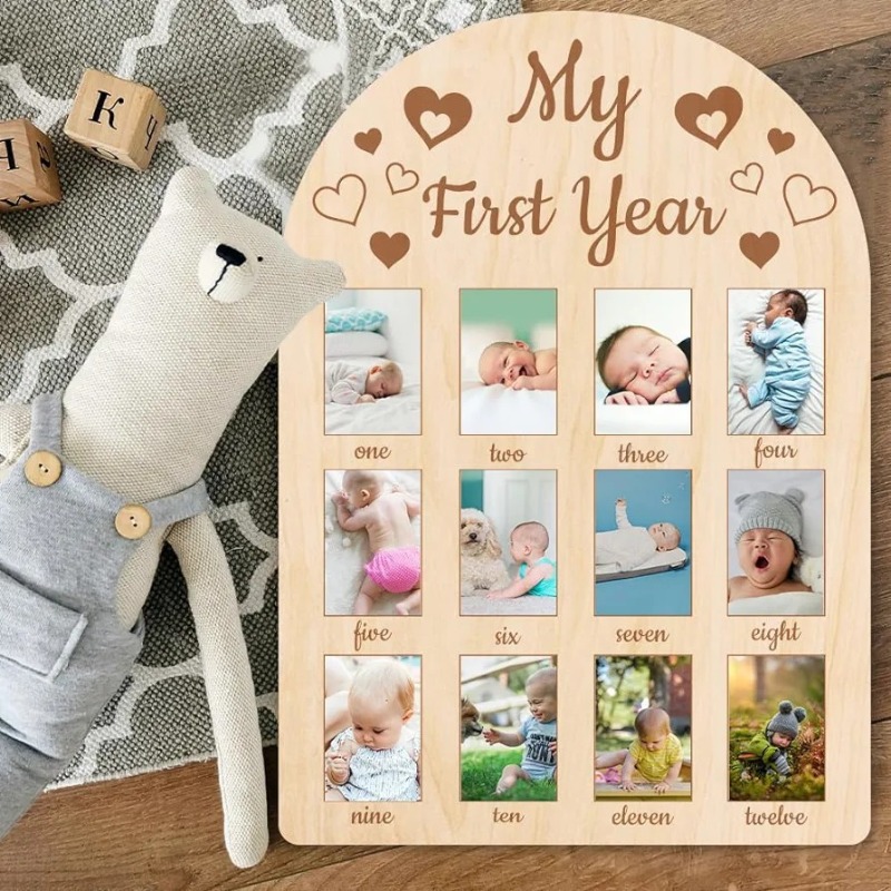 Wooden Baby Commemorative Phot - Frame Display Wood recension och pris