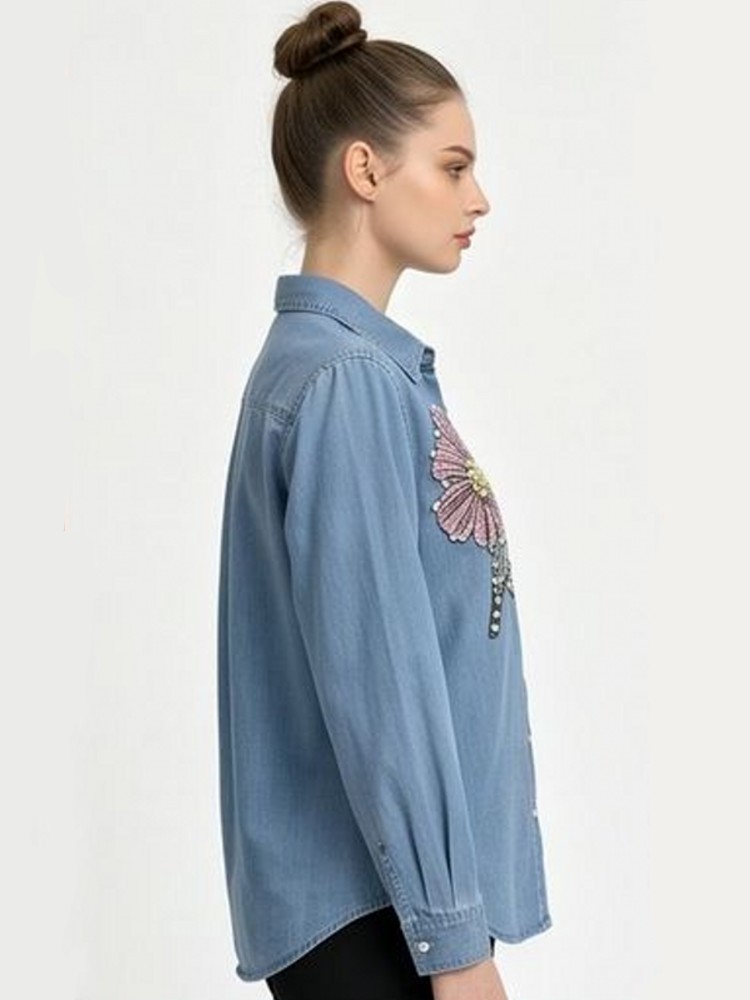 Women Denim Embroidery Blouses - Embroidery Cotton Shirt recension och pris