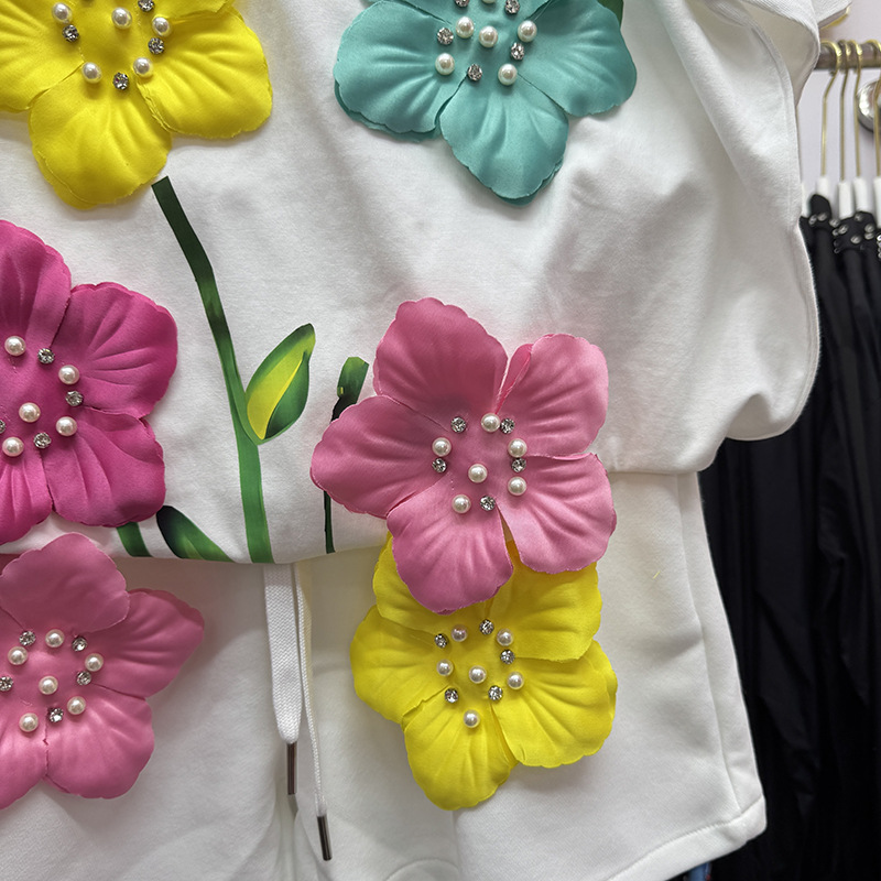 Summer Colorful 3D Flowers T-s - Embroidery Cotton Shirt recension och pris