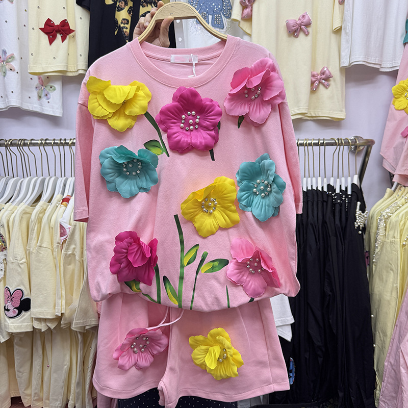 Summer Colorful 3D Flowers T-s - Embroidery Cotton Shirt recension och pris