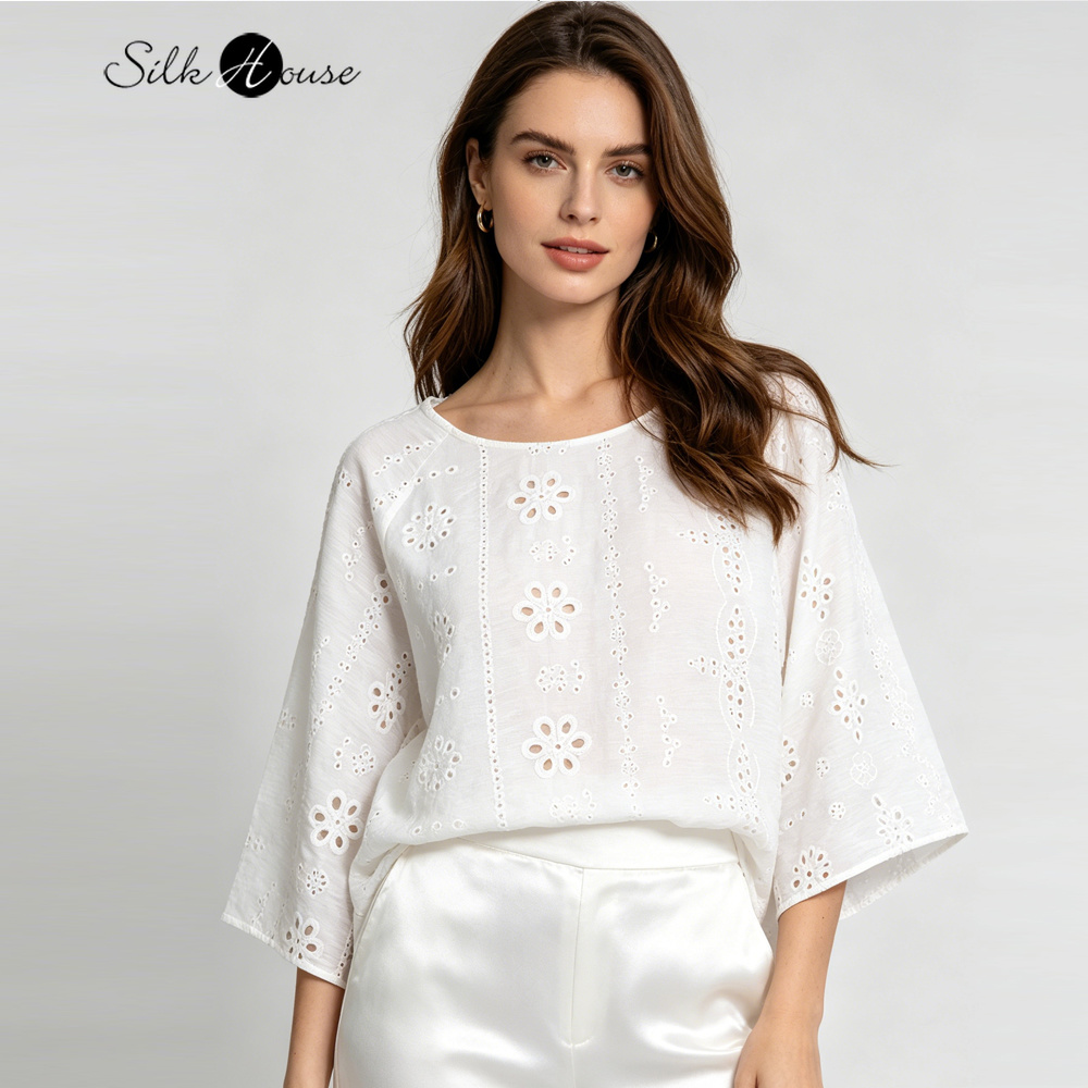 Plus Size White Hollow Embroid - Embroidery Jersey recension och pris
