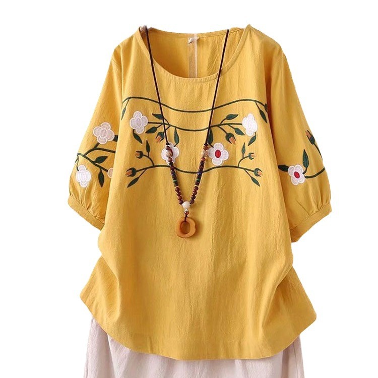 Plus-size Women's Spring and S - Embroidery Cotton Shirt recension och pris
